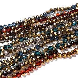Chapelets de perles en verre transparent électrolytique, la moitié plaqué or, facette, rondelle, couleur mixte, 6x5mm, Trou: 1mm, Environ 85~88 pcs/chapelet, 16.1~16.5 pouce (41~42 cm)