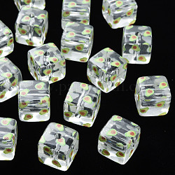 Perles acryliques transparents imprimés, carré avec motif de fruits, motif avocat, 16x16x16mm, Trou: 3mm