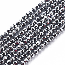 Electroplated Glass Beads Strands, Faceted, Rondelle, Platinum Plated, 2mm, Hole: 0.5mm, about 192~194pcs/strand, 12.99~13.39 inches(33~34cm)