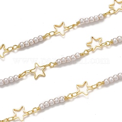 3.28 Fuß handgefertigte Messinggliederketten, mit Acryl Nachahmung Perlen, langlebig plattiert, gelötet, Stern, golden, Sterne: 8.1x8x0.9 mm, Acryl-Perle: 20.9x3 mm