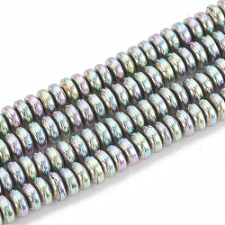 Electroplate non magnetici ematite sintetico fili di perline, perline Heishi, Rotondo piatto / disco, arcobaleno placcato, 4x2mm, Foro: 1 mm, circa 210pcs/filo, 16.14 pollice