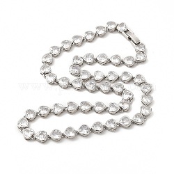 Collier de chaîne de lien de coeur de zircone cubique clair, bijoux en laiton de placage de rack pour les femmes, sans cadmium et sans plomb, platine, 15.24 pouce (38.7 cm)