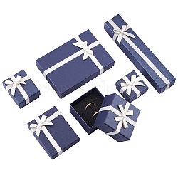 Caja de anillo de papel pandahall elite, gire la tapa, con la cinta del bowknot, caja de la joya, cuadrado, azul real, 5.3x5.3x3.1 cm, 12 PC / sistema