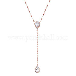 Shegrace 925 collares con colgante de plata esterlina, Con grado aaa circonio cúbico y cadenas de cable., lágrima, oro rosa, 17.32 pulgada (44 cm)