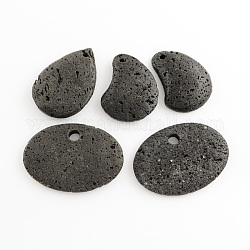 Pendentifs en pierre de lave naturelle, teinte, 50~63x42~70x8~12mm, Trou: 3.5~8mm