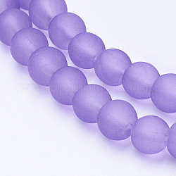Chapelets de perles en verre transparent, mat, ronde, support violet, 6mm, Trou: 1.3~1.6mm, Environ 140 pcs/chapelet, 31.4 pouce