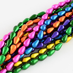 Spray Painted Glass Beads Strands, Teardrop, Mixed Color, 13x8mm, Hole: 1mm, about 60pcs/strand, 30.7inch