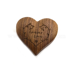 Heart Wooden Ring Storage Boxes, Engraved Ring Gift Boxes, with Magnetic Clasps, Camel, 6x5.5x3.5cm