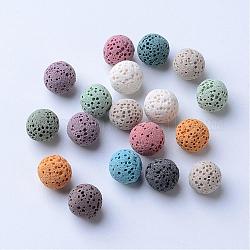 Perles de pierre de lave naturelle non cirées, pour perles d'huile essentielle de parfum, perles d'aromathérapie, teinte, ronde, sans trou, couleur mixte, 13~14mm