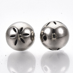 Ccb Kunststoff-Perlen, Runde mit Blume, Antik Silber Farbe, 11.5x11 mm, Bohrung: 1.4 mm, ca. 550 Stk. / 500 g