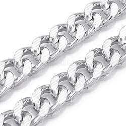 Алюминиевые текстурированные бордюрные цепи, кубинские звенья с бриллиантовой огранкой, несварные, серебряные, 16.5x12.5x3.5 мм