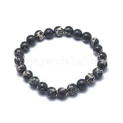 Bracelets synthétiques en perles de regalite synthétiques, ronde, teinte, noir, 2-1/8 pouce ~ 2-3/8 pouces (5.5~6 cm), perle: 8 mm