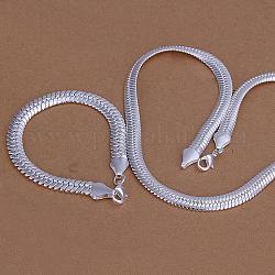 Set di gioielli da uomo alla moda in ottone placcato color argento, collane piane della catena del serpente e bracciali, 18 pollice, 200mm, larghezza: 10 mm