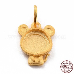 925 Sterling Silver Pendant Cabochon Settings, Chinese Zodiac Sign, Mouse, 14x11x2.2mm, Inner Diameter: 3.5mm Hole: 5x0.6mm