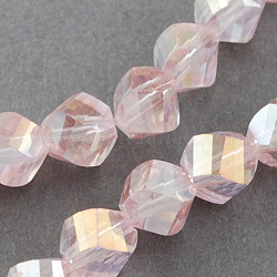 Electroplate Glass Beads Strands, AB Color Plated, Faceted, Twist, Pearl Pink, 4x4x4mm, Hole: 1mm