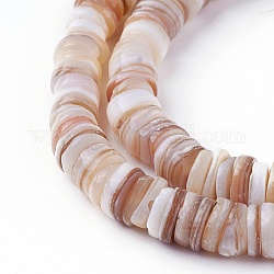 Shell perle naturali fili, tinto, disco, bianco antico, 4.9~6x0.4~6mm, Foro: 1.4 mm, circa 15.94 pollice ~ 16.14 pollici (40.5~41 cm)