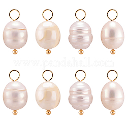 Beebeecraft 30Pcs Natural Cultured Freshwater Pearl Pendants, with Brass Ball Head Pins, Rice Charms, Real 18K Gold Plated, 16.5~17mm, Hole: 3mm