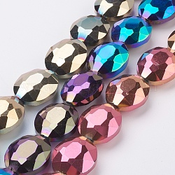 Electrochapa facetas abalorios ovales de vidrio de cristal hebras, color mezclado, 24x20x10mm, agujero: 1 mm, aproximamente 30 pcs / cadena, 28.3 pulgada
