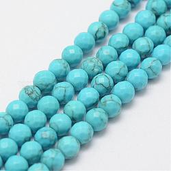 Chapelets de perles en turquoise synthétique, ronde, teinte, 6mm, Trou: 1mm, Environ 66 pcs/chapelet, 15.3 pouce (39 cm)