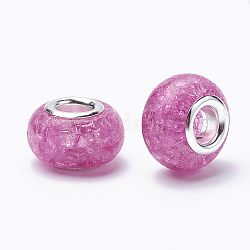 Crackle Resin European Beads, Large Hole Beads, with Silver Color Plated Brass Cores, Rondelle, Violet, 13.5~14x8.5~9mm, Hole: 5mm