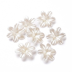 Opake Acrylperlenkappen, 6-Blütenblatt Blüte, weiß, 26x23.3x5.5 mm, Bohrung: 1.6 mm