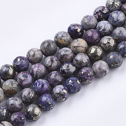 Brins de perles de bronzite naturelle et de turquoise synthétique assemblés, teinte, ronde, orchidée noire, 6~6.5mm, Trou: 0.9mm, Environ 67~68 pcs/chapelet, 15.7 pouce