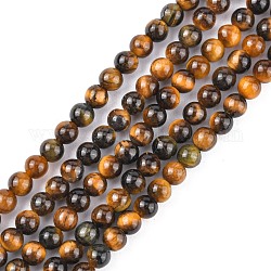 Natürlichen Tigerauge Perlen Stränge, Klasse A, Runde, dunkelgolden, 3 mm, Bohrung: 0.6~0.8 mm, ca. 122 Stk. / Strang, 15 Zoll
