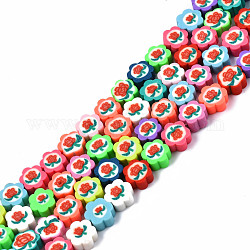 Chapelets de perle en pâte polymère manuel, fleur avec rose, couleur mixte, 9x9~9.5x4~4.5mm, Trou: 1.5mm, Environ 40 pcs/chapelet, 13.98 pouce ~ 14.37 pouces (35.5~36.5 cm)