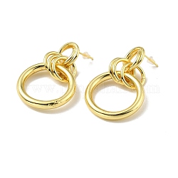 Brass Interlocking Ring Dangle Stud Earrings for Women, Lead Free & Cadmium Free & Nickel Free, Real 18K Gold Plated, 43mm, Pin: 1mm