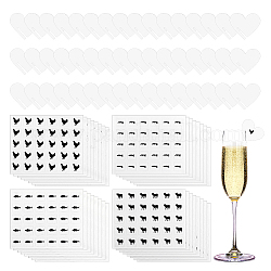 Etichette per bicchieri da vino in carta bianca olycraft, bevi pennarelli vuoti per il favore della festa, con 4 stile di adesivi autoadesivi in carta per cartoni animati, cuore, 4.15x4.9x0.03cm, 200 pc