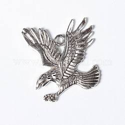 Tibetan Style Pendant, Lead Free and Cadmium Free, Antique Silver, Eagle/Hawk Charm, about 44mm long, 43mm wide, 2mm thick, hole: 3mm