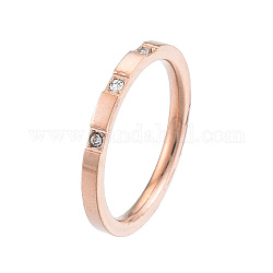 Anello da dito sottile semplice con strass di cristallo, 201 gioiello in acciaio inossidabile per donna, oro roso, diametro interno: 17mm