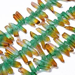 Brins de perles teintées en cristal de quartz naturel, pépites, verte, 15~45x10~15x8~10mm, Trou: 1mm, Environ 36~37 pcs/chapelet, 32.5~33 cm