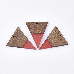 Pendenti in resina e legno di noce, triangolo, salmone, 37.5x31x3mm, Foro: 1.8 mm