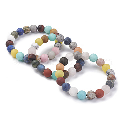 Bracelets extensibles avec perles en pierre précieuse naturelle, ronde, mat, 2-3/8 pouce (5.9 cm)