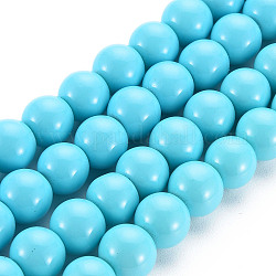 Chapelets de perles en verre peintes, cuisson des peintures, ronde, lumière bleu ciel, 10mm, Trou: 1.3~1.6mm, Environ 80 pcs/chapelet, 31.4 pouce