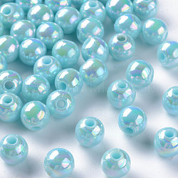 Perline acrilico opaco, ab colore placcato, tondo, cielo blu, 8x7mm, Foro: 2 mm, circa 1745pcs/500g