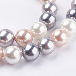 Galvanisieren Sie Muschelperlen-Perlenstränge, Runde, Mischfarbe, 12 mm, Bohrung: 1 mm, ca. 34 Stk. / Strang, 15.6 Zoll (39.5 cm)