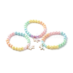 Opaque Acrylic Beads Stretch Bracelet Sets for Kids, with Alloy Enamel Pendant, Unicorn, Mixed Color, Inner Diameter: 1-7/8 inch(4.8cm), 3pcs/set