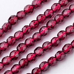 Natürlicher Granat Perlenstränge, Klasse A, Runde, facettiert, 3~3.5 mm, Bohrung: 0.5 mm, ca. 109 Stk. / Strang, 15 Zoll