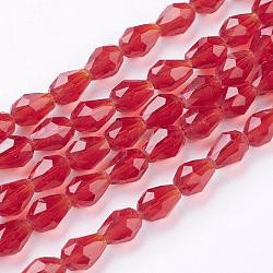 Chapelets de perles en verre, facette, larme, rouge, 6x4mm, Trou: 1mm, Environ 65~68 pcs/chapelet, 14.96~15.35 pouce