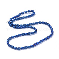 Chapelets de perles en hématite synthétique sans magnétiques, mat, ovale, bleu plaqué, 6x4mm, Trou: 0.8mm, Environ 70~71 pcs/chapelet, 16.9 pouce (43 cm)