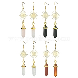 Boucles d'oreilles pendantes en pierres précieuses naturelles mélangées, boucles d'oreilles longues pendantes soleil en laiton, 82~85x23mm