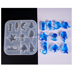 Moldes de silicona, moldes de resina, para resina uv, fabricación de joyas de resina epoxi, estilo del océano, blanco, 13.8x15x1.9 cm