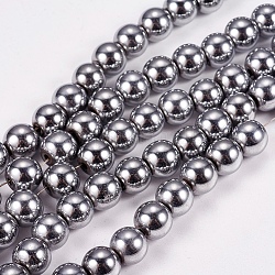 Chapelets de perles en hématite synthétique sans magnétiques, ronde, Grade a, platinée, 8mm, Trou: 1.5mm, Environ 50 pcs/chapelet, 16 pouce