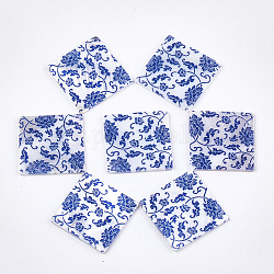 Gedruckte Süßwasser Shell Cabochons, Quadrat mit Blume, Blau, 29~30x29~30x1.5~2 mm