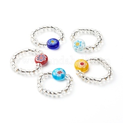ヒマワリ手作りミルフィオリガラスビーズ指輪子供女性のための  透明なガラスシードビーズリング  ミックスカラー  usサイズ8（18.1mm）