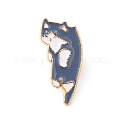 Broche en émail de chat de dessin animé, insigne en alliage plaqué or clair pour vêtements de sac à dos, bleu acier, 28x15x1.3mm