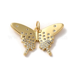 Ottone micro spianare pendenti zirconi, farfalla, oro, 16x25x2mm, Foro: 3.6 mm