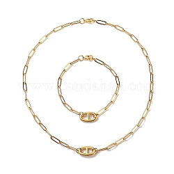 304 bracelet et collier à maillons ovales en acier inoxydable avec chaînes de trombones, ensemble de bijoux pour hommes femmes, or, 7-5/8 pouce (19.5 cm), 435mm
